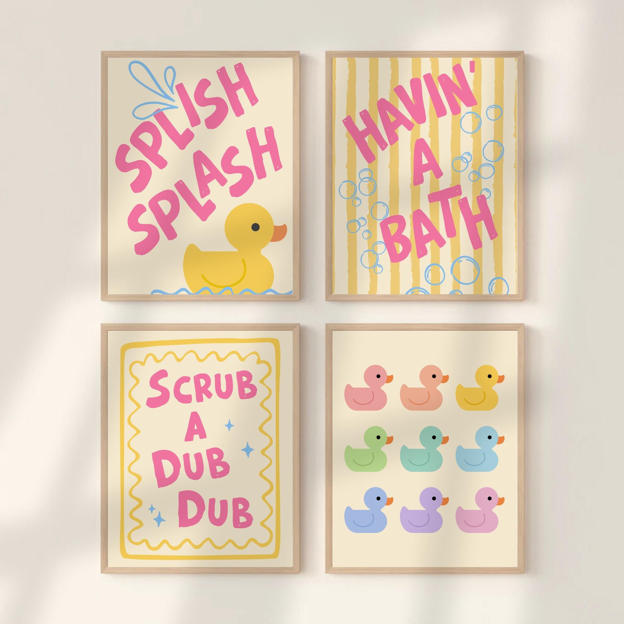 Splish Splash Havin A Bath Rubber Duck Bathroom Print Set of 4 Kids ...