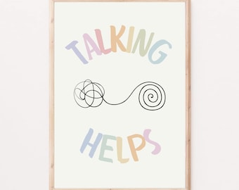 Talking Helps Print Trendy Therapist Art Talk Therapy Office Decor School Counselor Room Poster Psychology Printable Mental Health Artwork