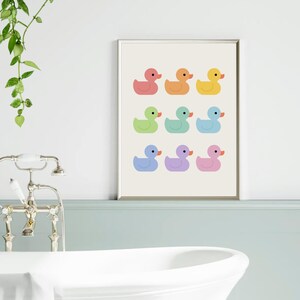 Rubber Ducks Bathroom Wall Art Colorful Ducky Bath Print Cute Nursery ...