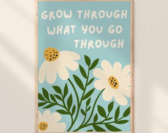 Grow Through What You Go Through Poster Mental Health Wall Art Inspirational Growth Mindset Print Therapy Counselor Office Decor Printable