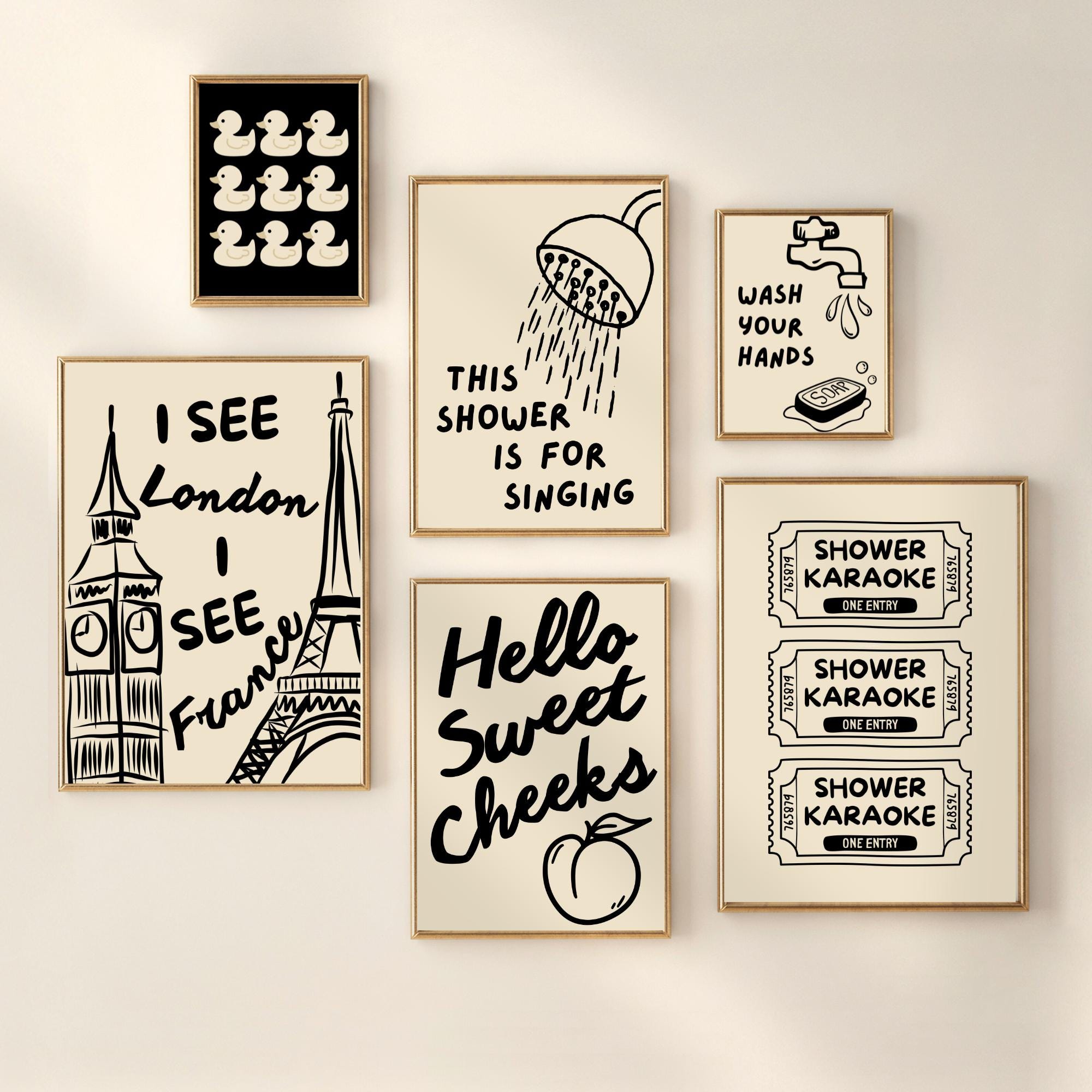 Set of 6 Funny Bathroom Prints Shower Karaoke Tickets Poster Cute ...