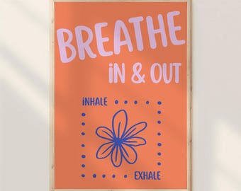 Inhale Exhale Mindful Breathing Poster Breathe In & Out Box Breath Wall Art Therapy Office Decor Mental Health Artwork Psychology Art Print