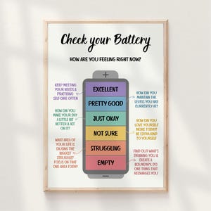 Check Your Battery Poster How Are You Feeling Chart Emotions Check-in Print Therapy Office Decor School Counselor Printable Mental Health