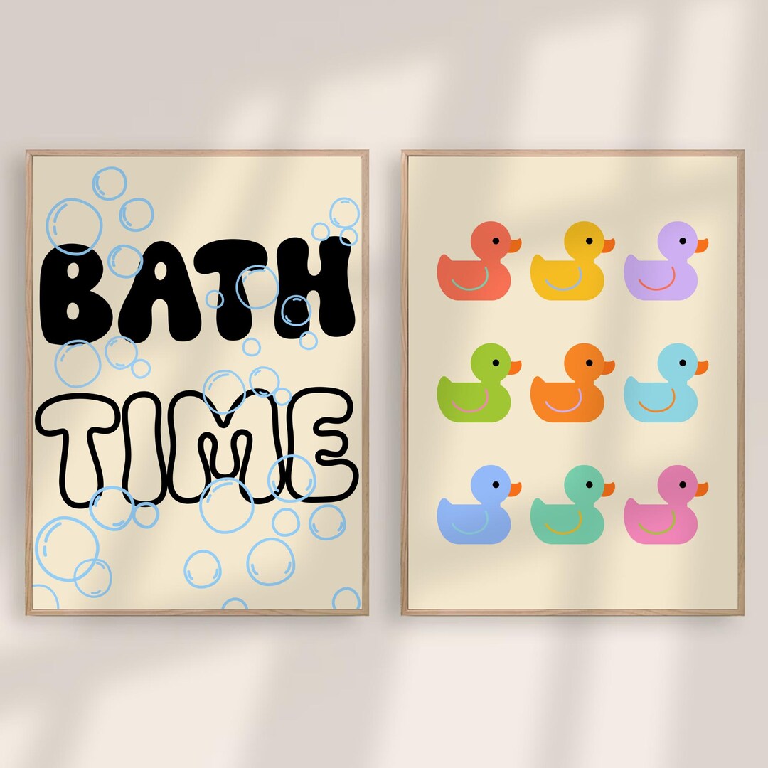 Bathroom Duck Art Bath Time Wall Decor Print Playful Cute Fun Washroom ...