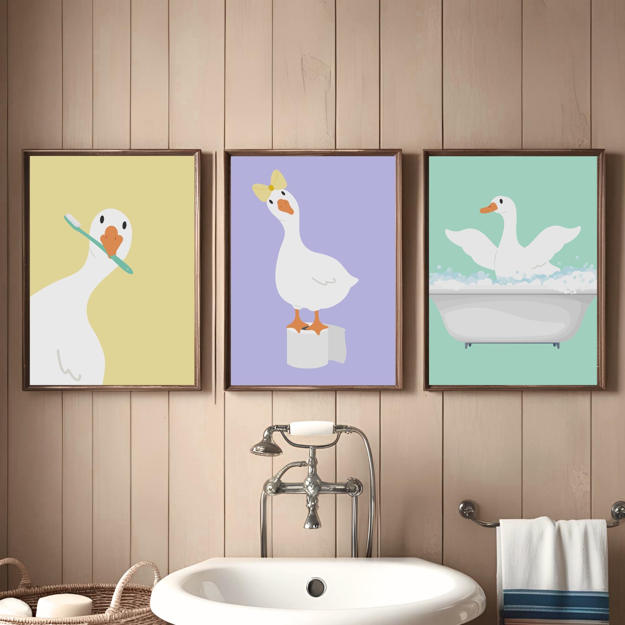 Kids Bathroom Wall Art Set of 4 Goose Bath Prints Cute Fun Washroom ...