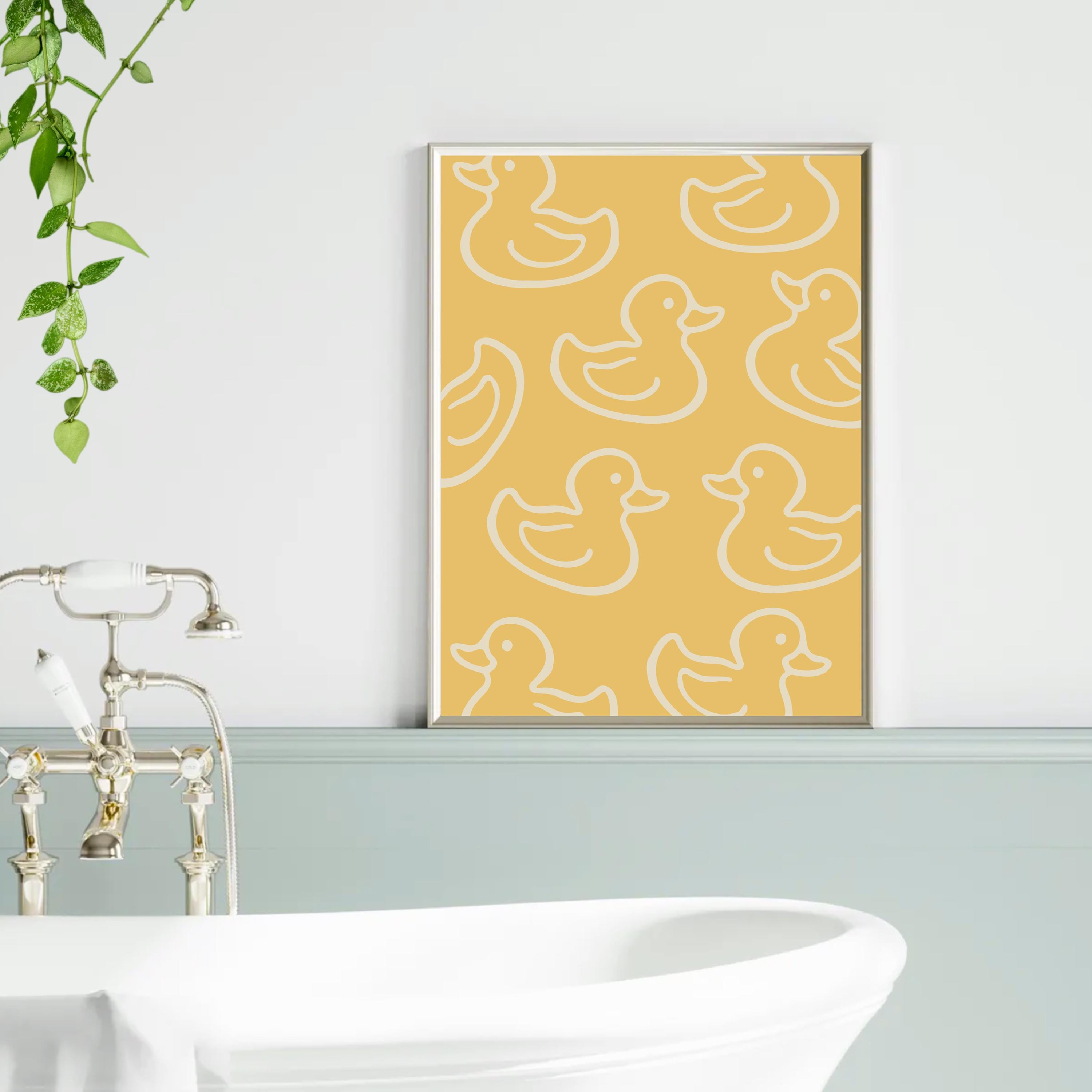 Bathroom Rubber Ducky Print Yellow Duck Wall Art Washroom Decor Kids ...