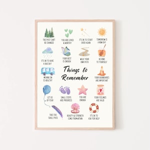 Things to Remember Positive Daily Affirmations School Psychology Counselor Print Therapy Office Decor Anxiety Relief Printable CBT Wall Art