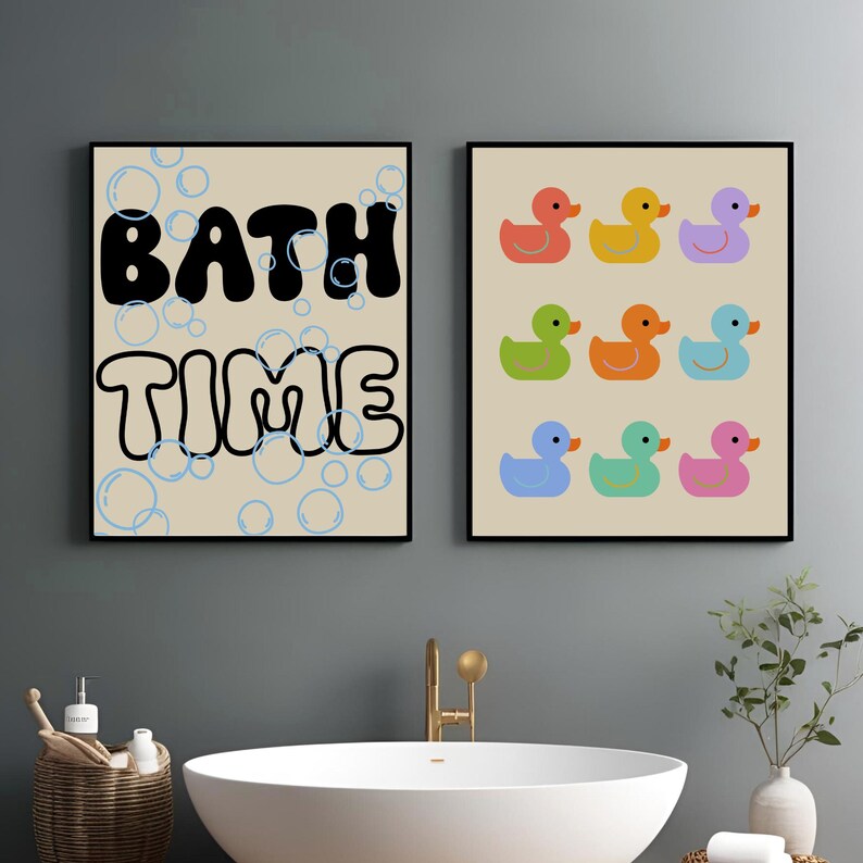 Bathroom Duck Art Bath Time Wall Decor Print Playful Cute Fun Washroom ...