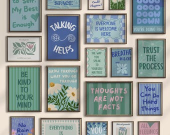 Juego de 30 láminas decorativas para la pared de la oficina del consejero escolar, pósteres de terapia de salud mental, láminas de arte psicológico y citas imprimibles.