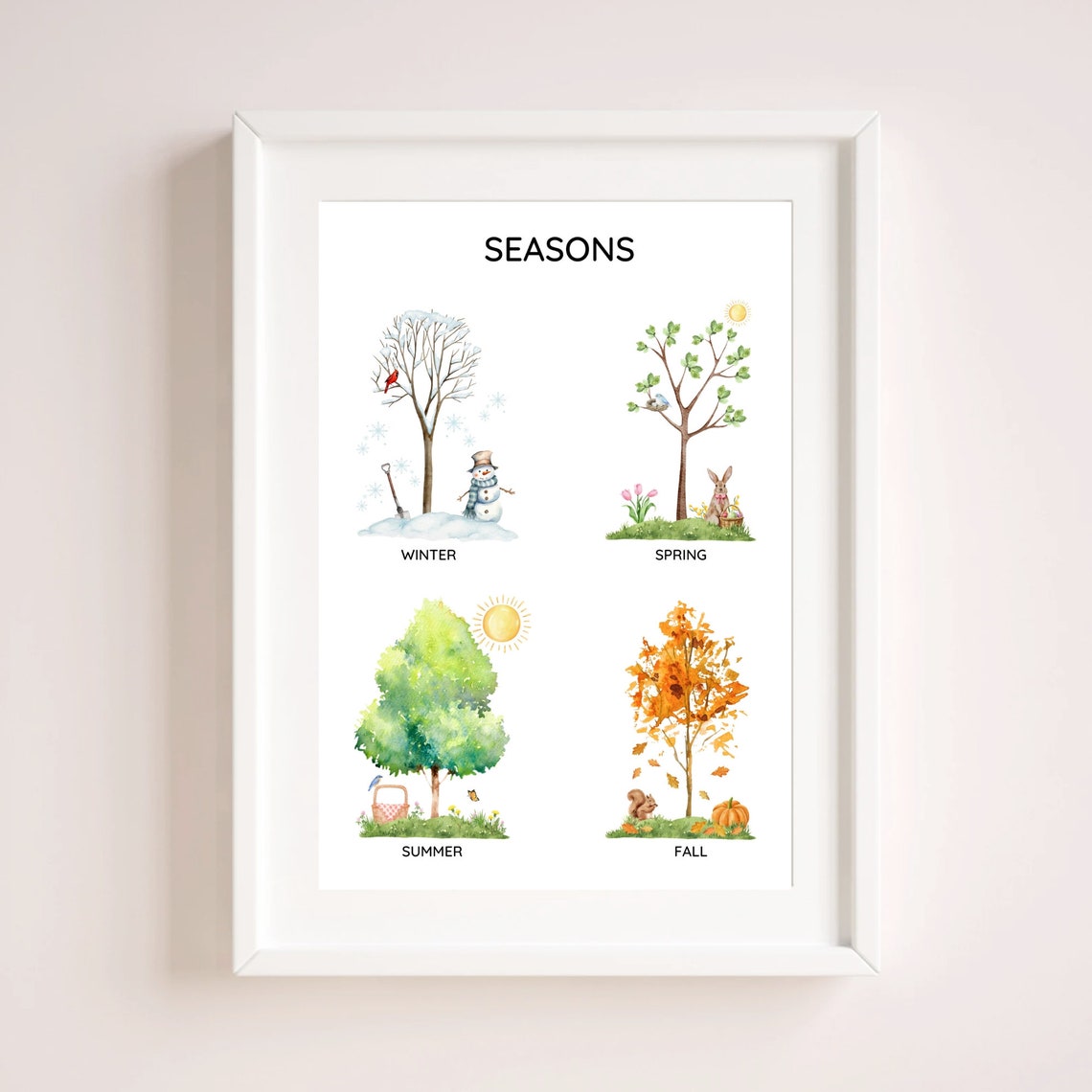 Four Seasons Poster Chart Kids Playroom Wall Art Educational Printable ...