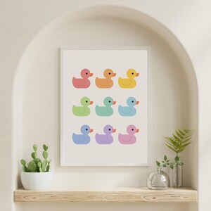 Rubber Ducks Bathroom Wall Art Colorful Ducky Bath Print Cute Nursery ...
