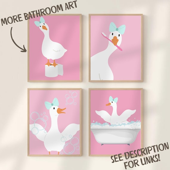Bathroom Duck Gallery Art Set of 8 Kids Bath Time Printable Toddler Posters Colorful Rubber Ducky Wall Decor Wash Your Hands Reminder Sign
