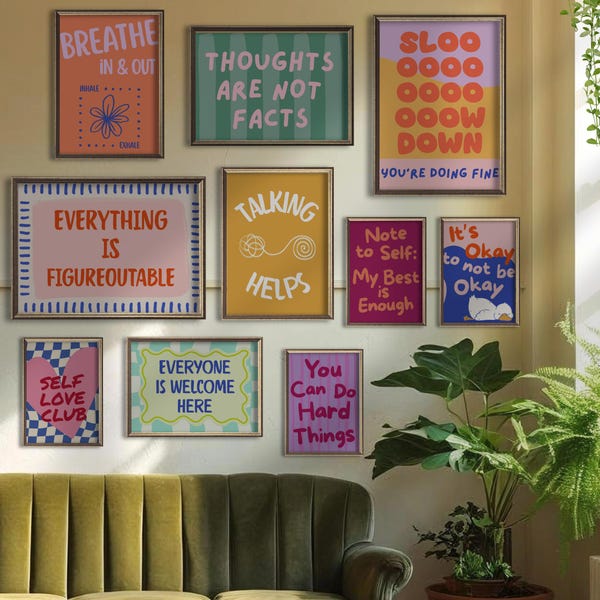 Therapy Counseling Posters Set of 10 School Counselor Therapist Office Wall Decor Printables Mental Health Child Psychology Art Print Quotes