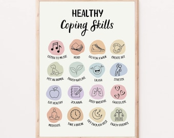 Healthy Coping Skills Psychology Art Print Therapy Office Wall Decor Kids School Counselor Poster Mental Health Therapist Artwork Printable