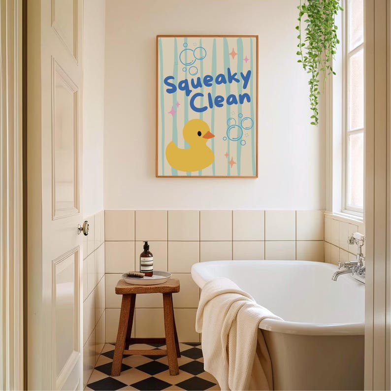 Squeaky Clean Rubber Duck Bathroom Wall Art Playful Colorful Ducky ...