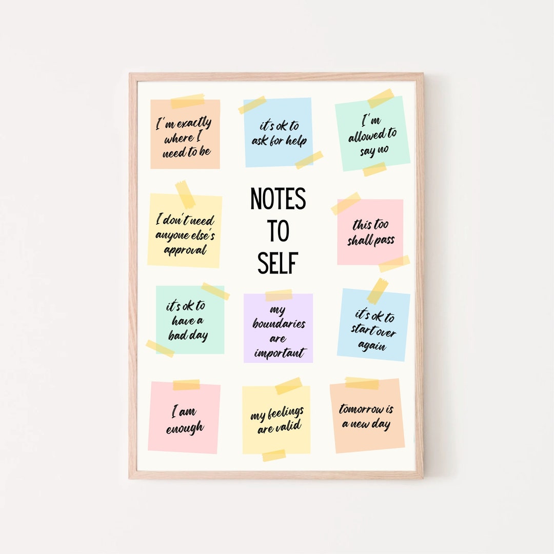 Note to Self Poster, Self Care Printable, Therapy Office Decor, School ...