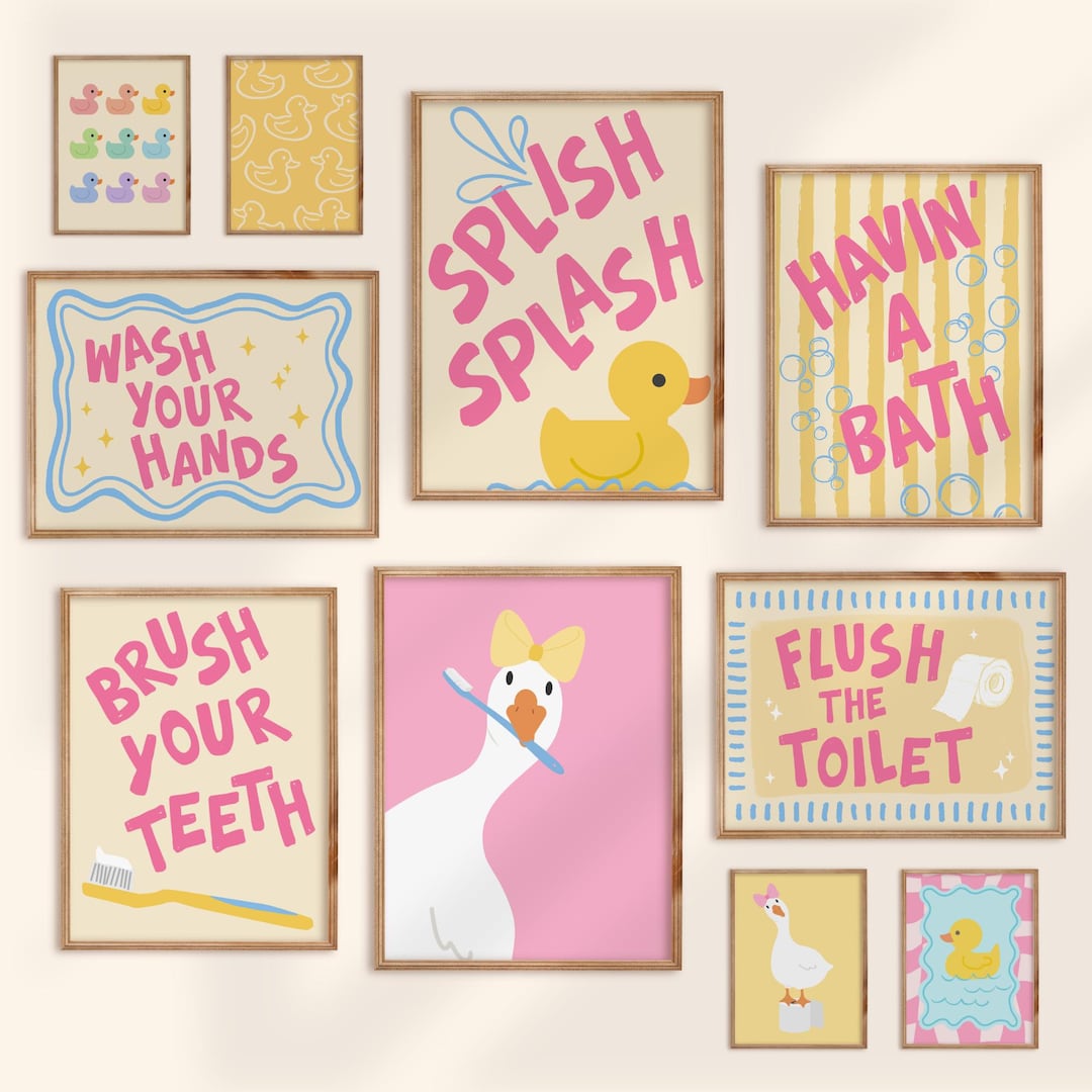Splish Splash Havin A Bath Set of 10 Bathroom Art Prints Little Girl ...