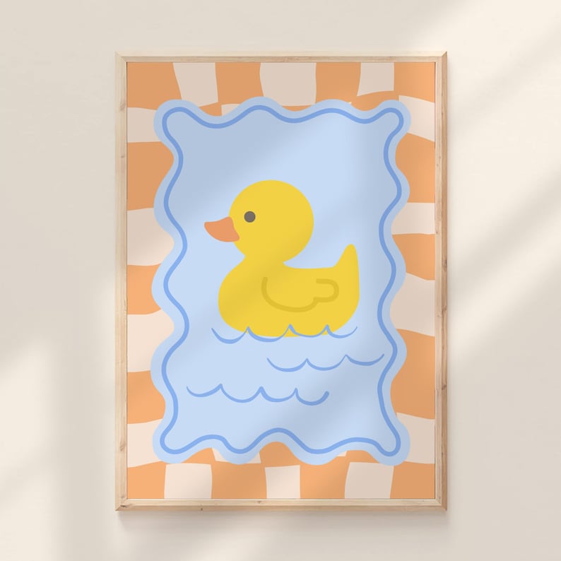 Bathroom Duck Art Set of 6 Rubber Ducky Prints Splish Splash Scrub A ...