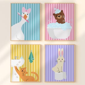 Bathroom Print Set of 60 Hand Drawn Kids Washroom Wall Decor Rubber ...
