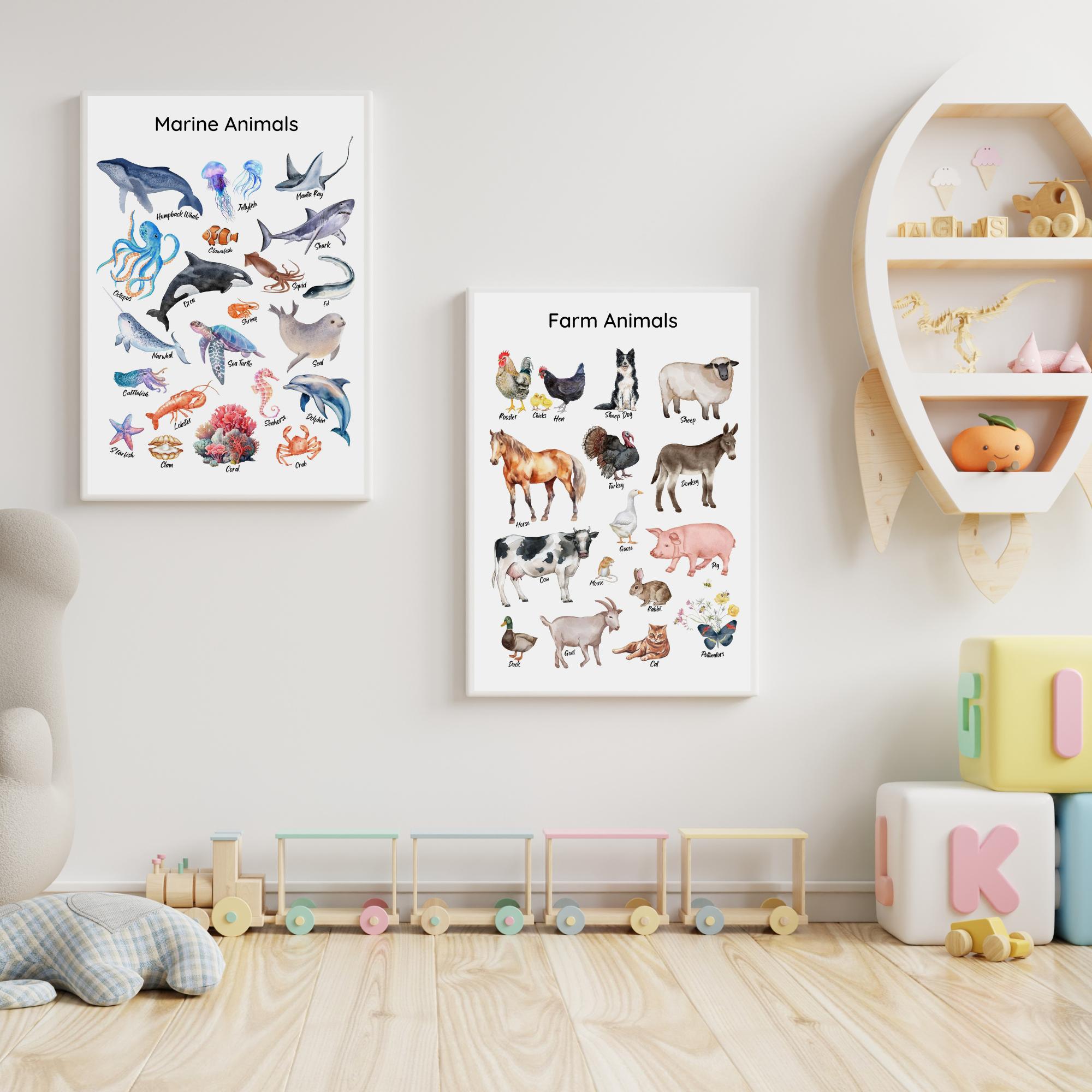 Set of 6 Animals Educational Posters Insects Farm Rainforest Woodland