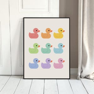 Rubber Ducks Bathroom Wall Art Colorful Ducky Bath Print Cute Nursery ...