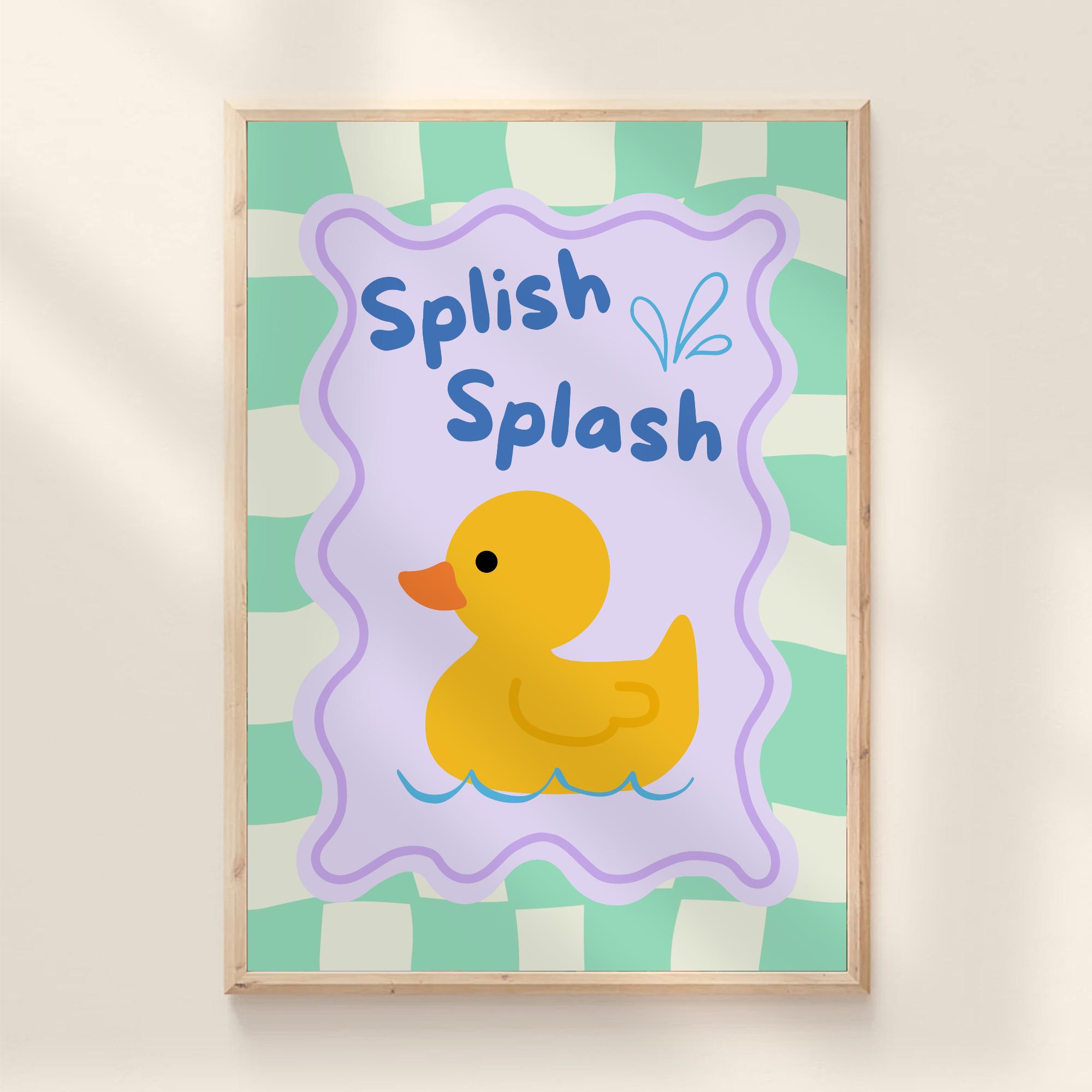 Splish Splash Rubber Duck Bathroom Art Kids Washroom Decor Wall Print ...