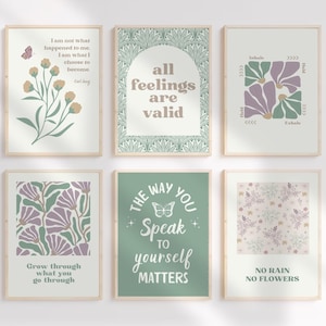 Mental Health Posters Set of 6 Prints Therapy Office Decor Meaningful Uplifting Psychology Wall Art Retro Printable Counselor Therapist
