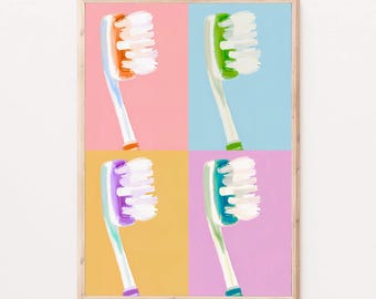 Abstract Toothbrush Art Dental Office Print Dentist Clinic Decor Modern Dentistry Poster Pastel Bathroom Artwork Vintage Printable Painting