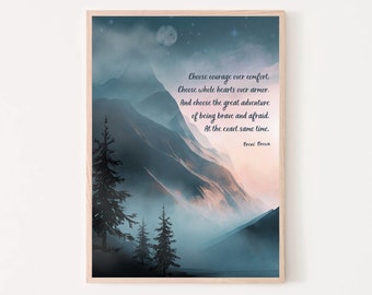 Aquarelle Brene Brown Choisissez le courage plutôt que le confort Impression murale, thérapie, décoration de bureau, psychologue, conseiller, oeuvre d'art, cadeau audacieux