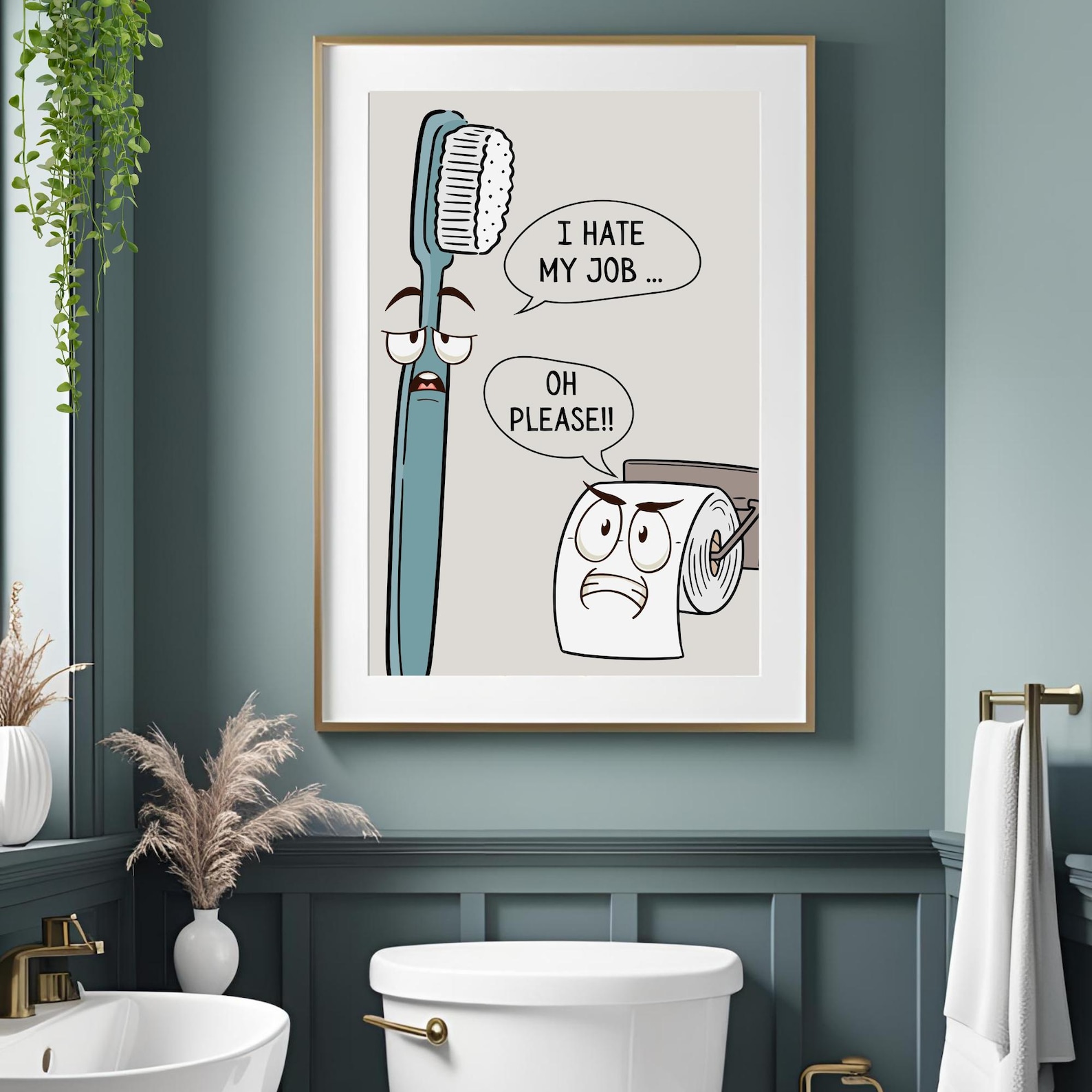I Hate My Job Print Funny Bathroom Wall Art Toothbrush Vs Toilet Paper ...