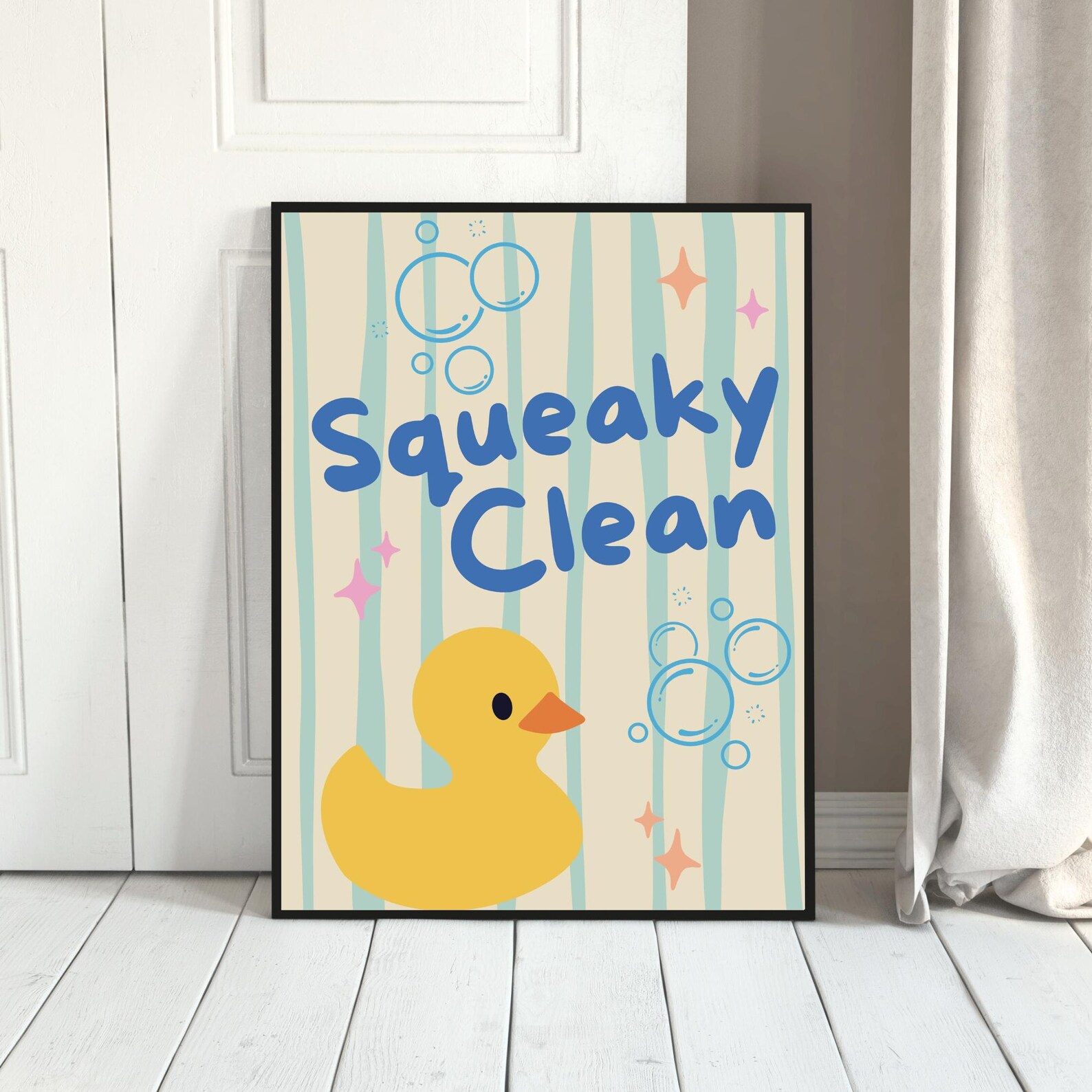 Squeaky Clean Rubber Duck Bathroom Wall Art Playful Colorful Ducky ...