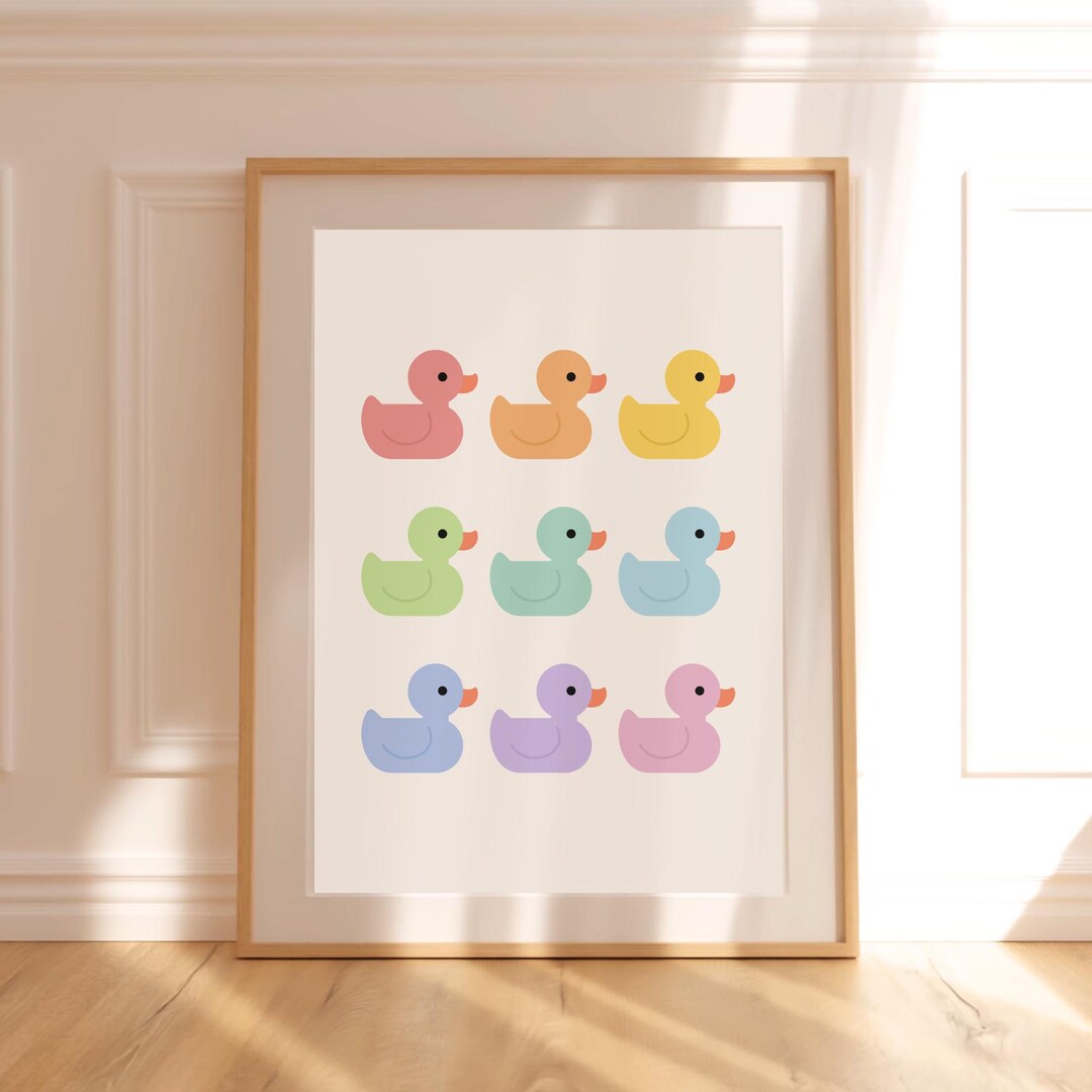 Rubber Ducks Bathroom Wall Art Colorful Ducky Bath Print Cute Nursery ...