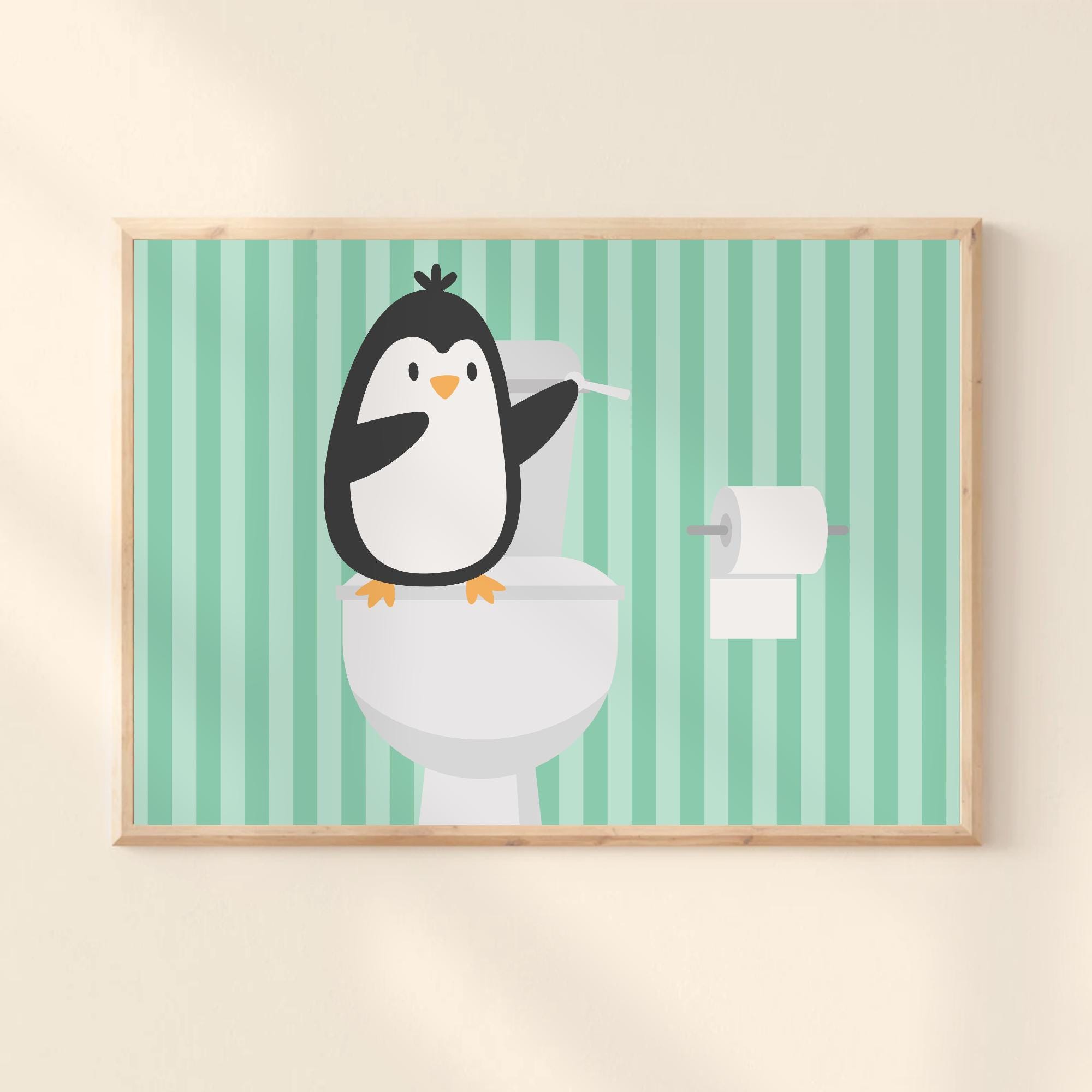 Penguin Bathroom Kids Toilet Wall Art Print Cute Animal Washroom Decor ...