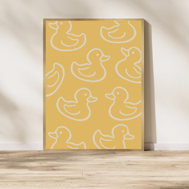 Bathroom Rubber Ducky Print Yellow Duck Wall Art Washroom Decor Kids ...