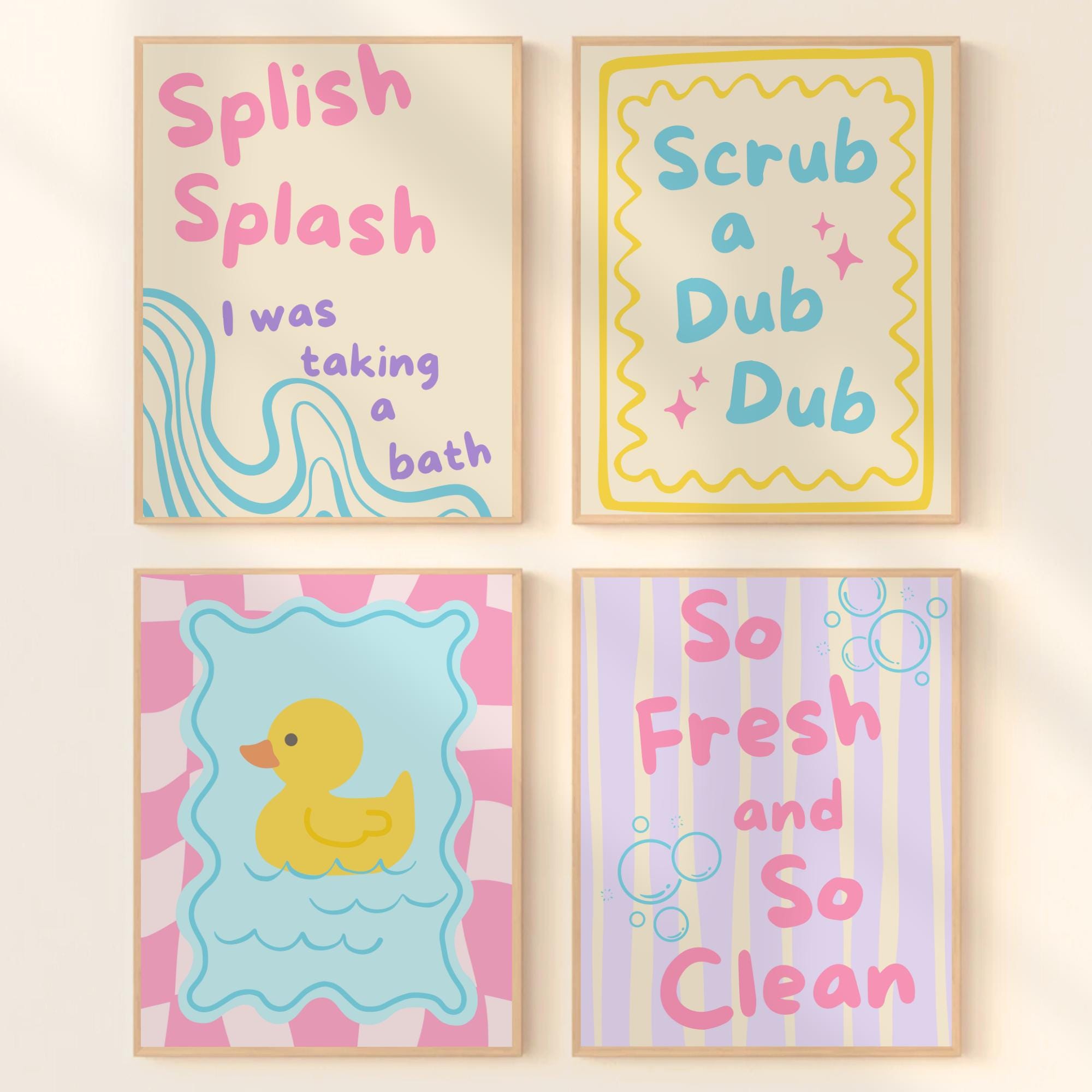 Rubber Duck Bathroom Art Set of 4 Prints Splish Splash Scrub A Dub ...