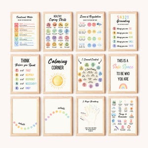 Calming Corner Poster Set of 12, calming strategies techniques coping skills toddler feelings emotional regulation learning emotions chart