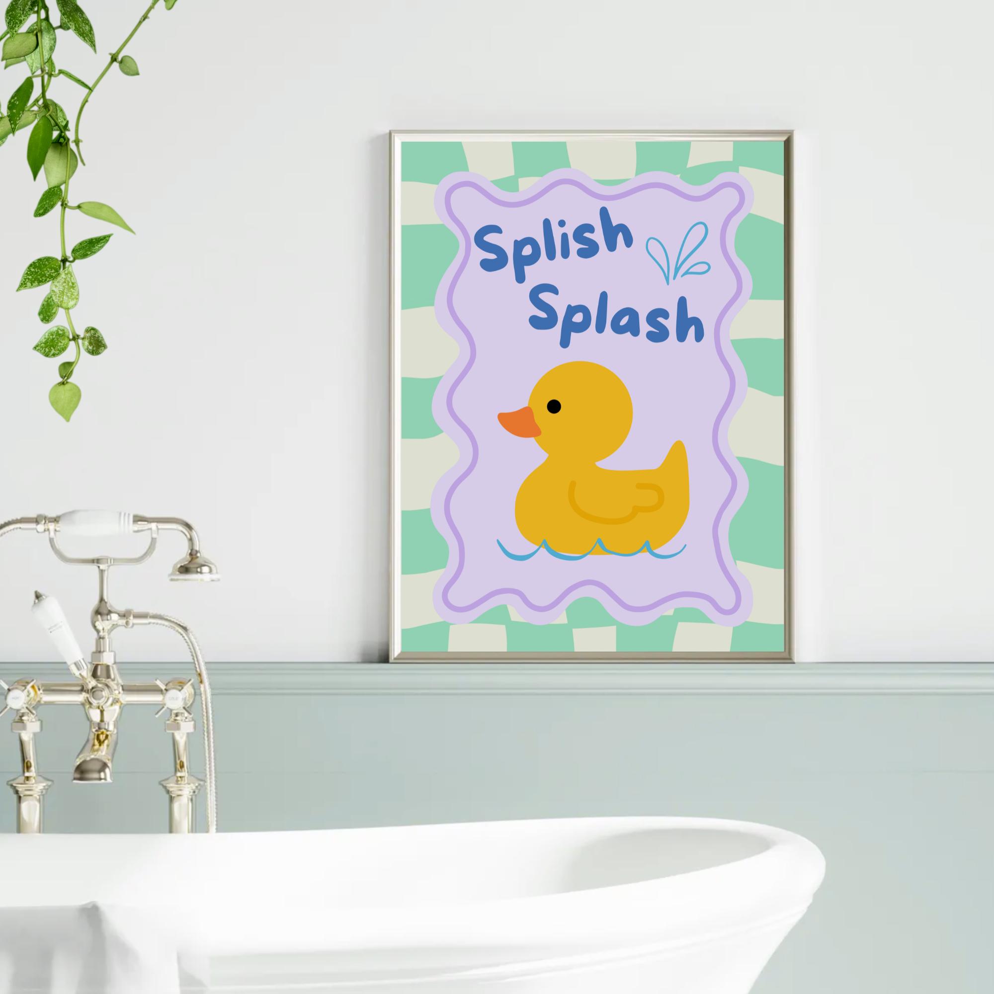 Splish Splash Rubber Duck Bathroom Art Kids Washroom Decor Wall Print ...