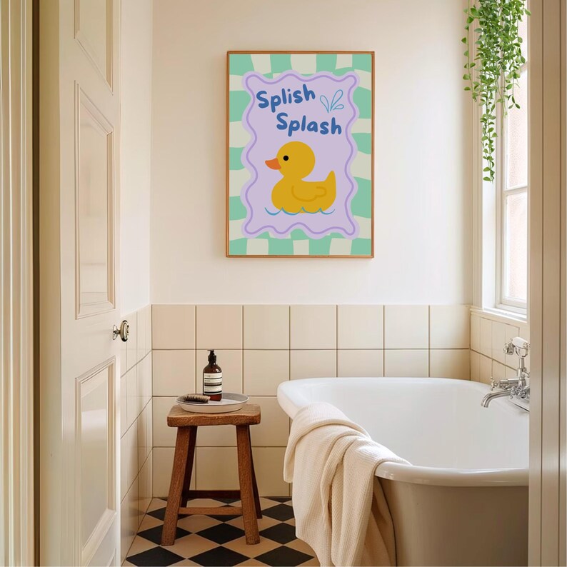 Splish Splash Rubber Duck Bathroom Art Kids Washroom Decor Wall Print ...