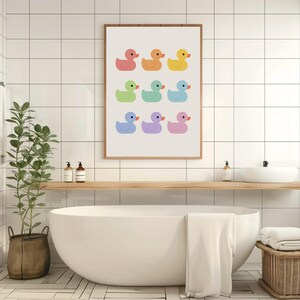 Rubber Ducks Bathroom Wall Art Colorful Ducky Bath Print Cute Nursery ...