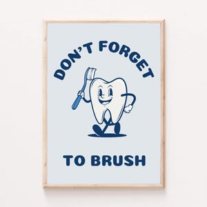 Brush Your Teeth Dental Office Print Vintage Tooth Character Toothbrush Wall Art Bathroom Decor Dentist Clinic Fun Retro Poster Oral Hygiene