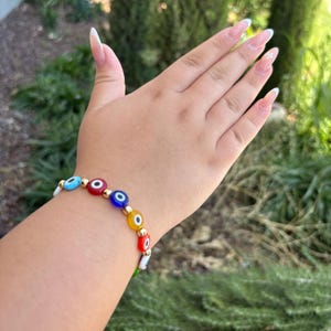 Multicolor Evil Eye Bracelet: Gold Plated Turkish Good Luck Charm