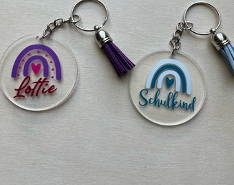 Keychain, enrollment, school child, gift, pendant, rainbow, personalised