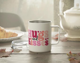Taza térmica de café "Abrazos y besos" / Vaso de viaje de 10 oz