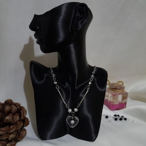 BlackSilver Neon Fairy Heart Pearl Necklace