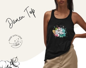 Women's tank top, floral print, women's top, women's sleeveless top, summer top, yoga top for women, gift for her