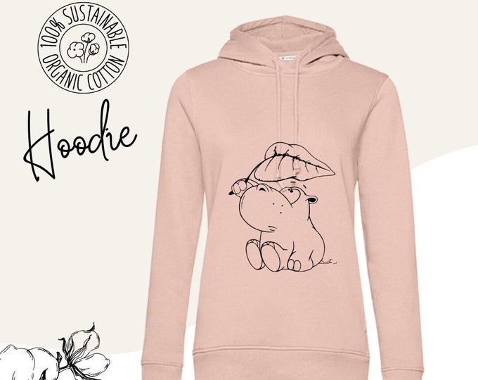 Women's Hoodie, Sweater Women's hoodie with unique prints made of organic cotton "cute hippo"