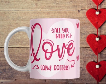 Coffee mug with print Love, coffee mug as Valentine's Day gift, white coffee mug gift for girlfriend