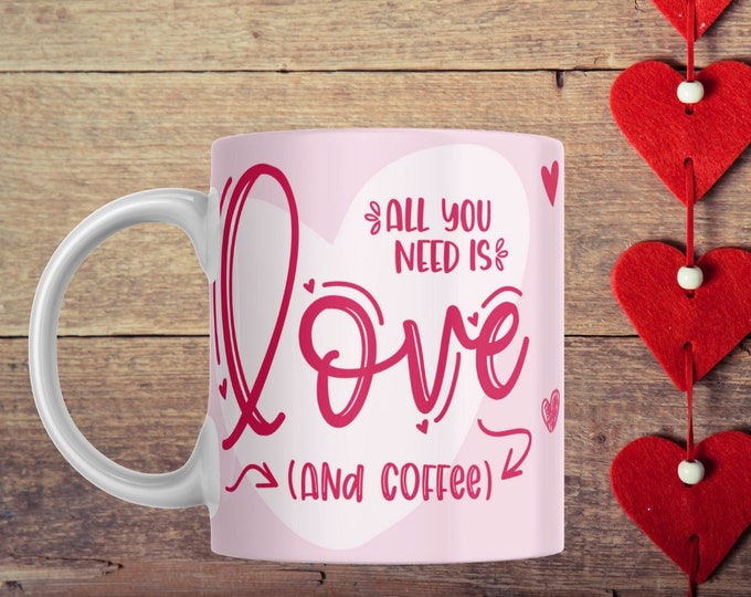 Coffee mug with print Love, coffee mug as Valentine's Day gift, white coffee mug gift for girlfriend
