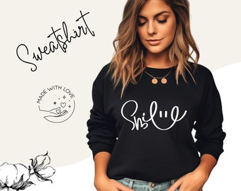 Smile sweatshirt / with front print / sweater with round neck / women's sweater / gift for women / long-sleeved shirt