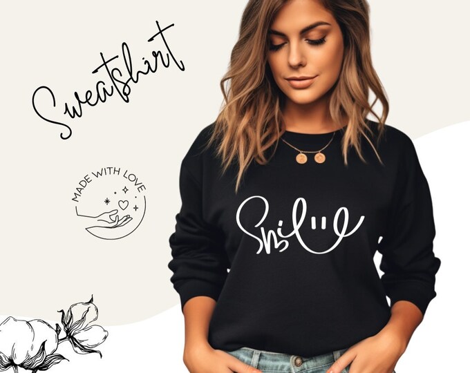 Smile sweatshirt / with front print / sweater with round neck / women's sweater / gift for women / long-sleeved shirt